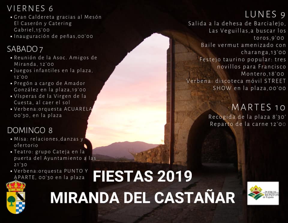Fiestas patronales en honor a la Virgen de la Cueta 2019 Miranda del Castañar